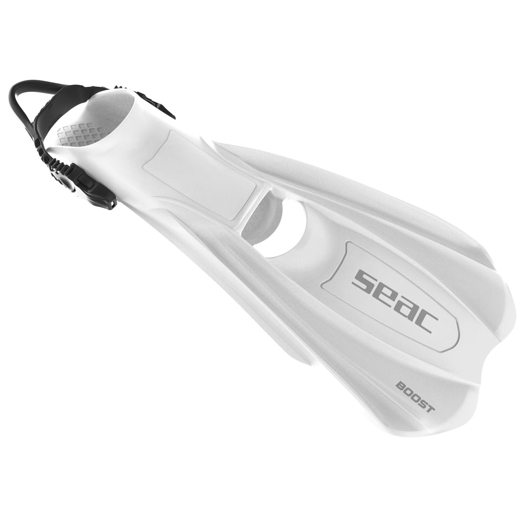 SEAC BOOST – Pinne da Snorkeling e Sub con Cinturino Sling Ultra Confortevole | Da Usare Anche Senza Calzari o Calzini | Extra Leggere, Antiscivolo, Bianco