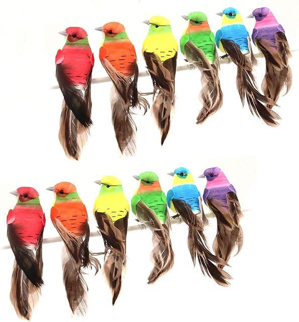 Shiwaki 12 Pcs Birds Figurines Artificial Foam Feather Birds for DIY Crafts Decoration Home Garden Wedding Party Ornament - Colorful Series