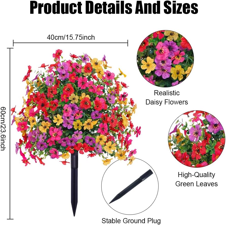 Artificial Boxwood Topiary Balls with Violet Flowers - 24" Realistic UV Resistant Fake Shrubs, Outdoor/Indoor Faux Flower Plants for Garden, Yard, Porch, Patio with Ground Spikes (2, Colorful)