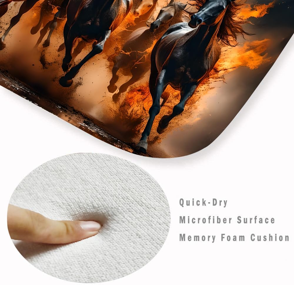 WODEJIA Non Slip Bath Rugs Sponge Foam for Bathroom,Flannel Mat Rug for Living Room, Absorbent MatS for Forlaundry Room and Kitchen,Galloping Steed Welcome Mat 47x18 Inches