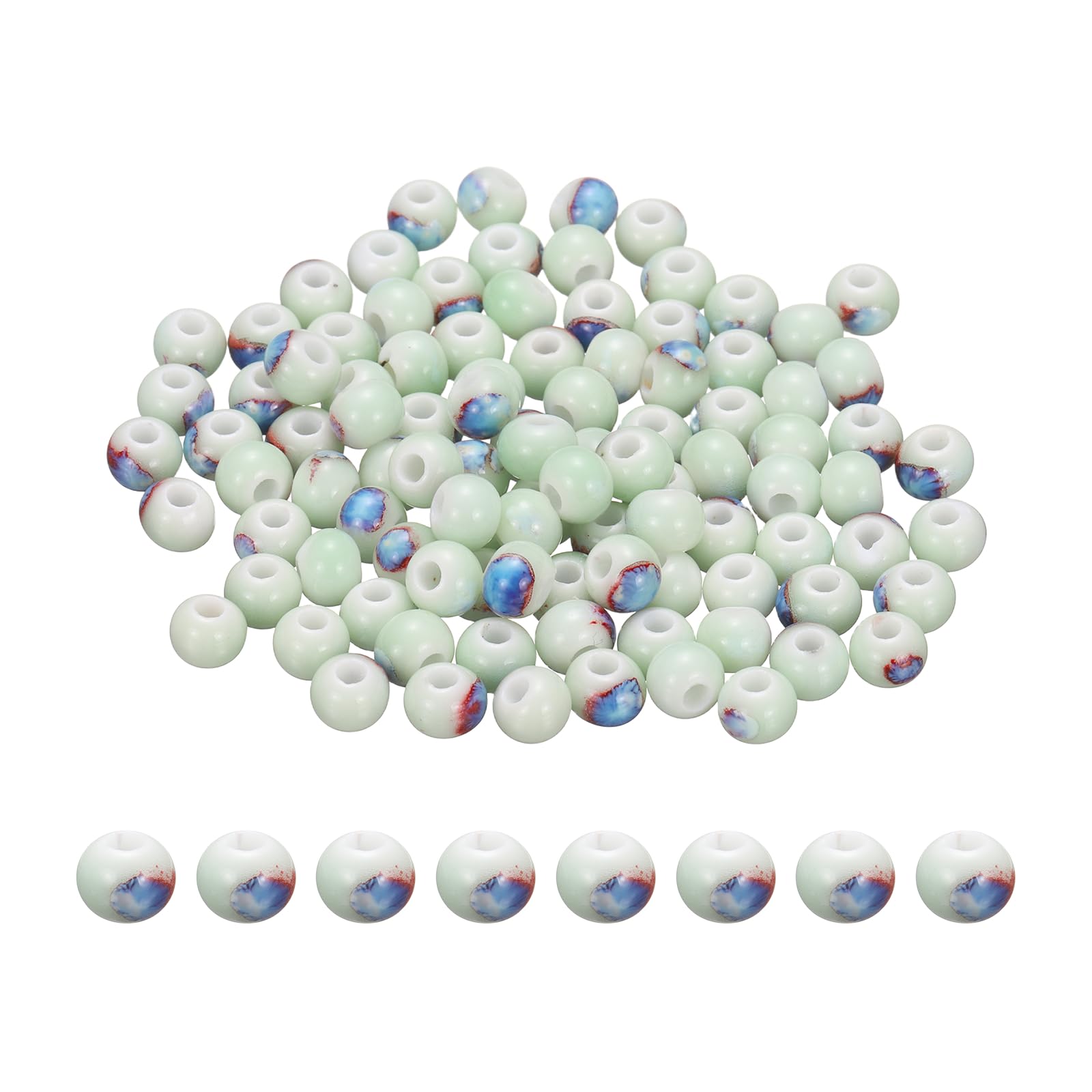 PATIKIL 100 Pcs Porcelain Beads, 6 mm Round Ceramic Handmade Spacer Loose Beads for Bracelet Necklace Earring Jewelry Making DIY Crafts, Glaze Change Light Green — image 1
