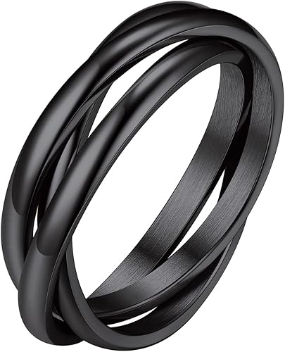 FOCALOOK Anillo de ansiedad entrelazado chapado en 14 quilates para la ansiedad para mujeres y hombres, acero inoxidable, tricolor, arco iris, oro