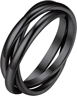 18K Plated Interlocked Rolling Fidget Ring for Anxiety for Women and Men, Stainless Steel/Tricolor/Rainbow/Rose Gold/Black/Gold Stacking Ring