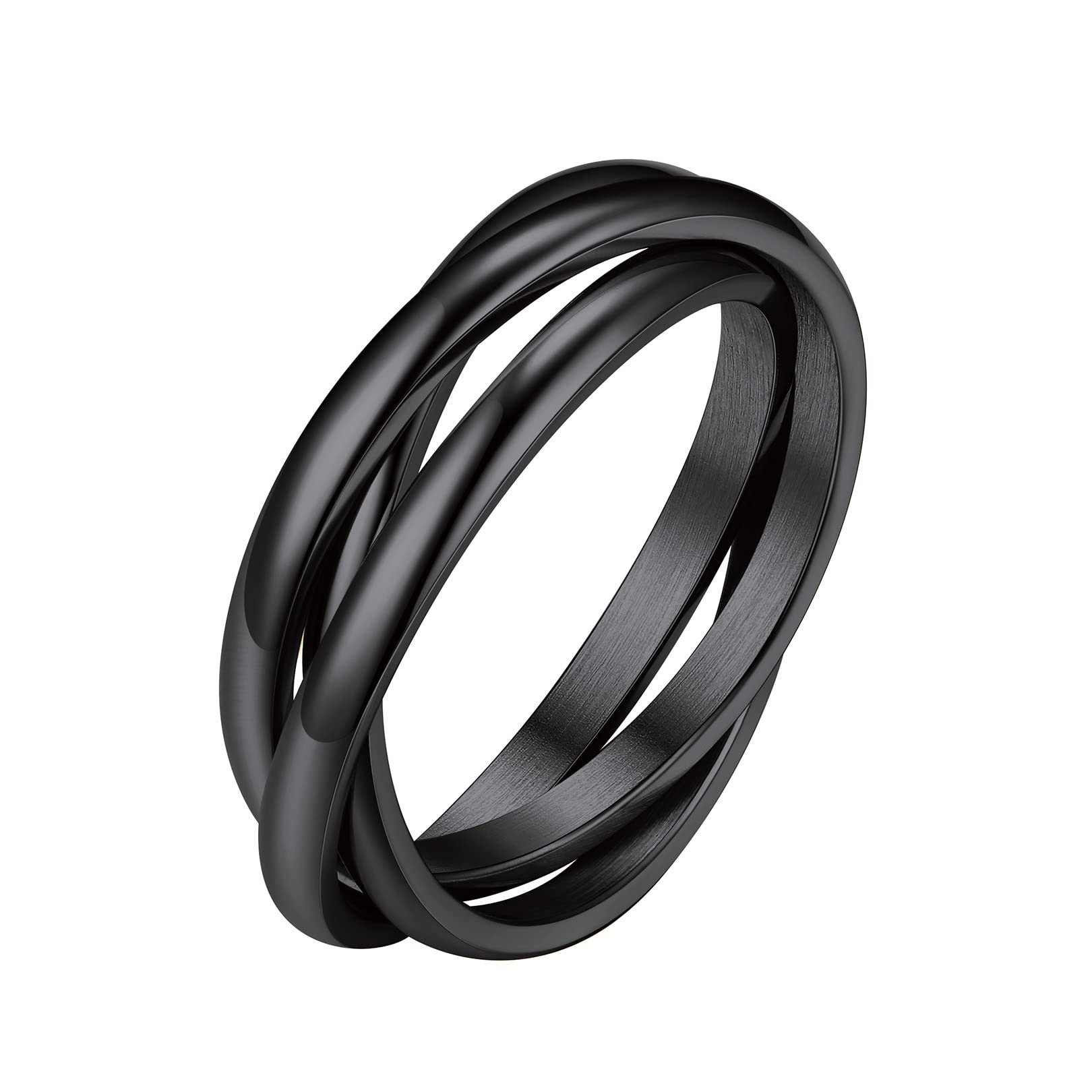 FOCALOOK Anello Donna Anello 3 Intrecciati Anelli da Donna 3 Cerchi Intrecciati in Acciaio Inossidabile