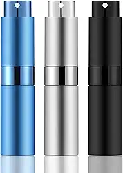 8 ml mini atomizador perfume viagem (preto fosco, prata e azul) frasco de spray portátil para colônia e perfume (3 peças)