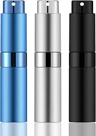 8 ml mini atomizador perfume viagem (preto fosco, prata e azul) frasco de spray portátil para colônia e perfume (3 peças)