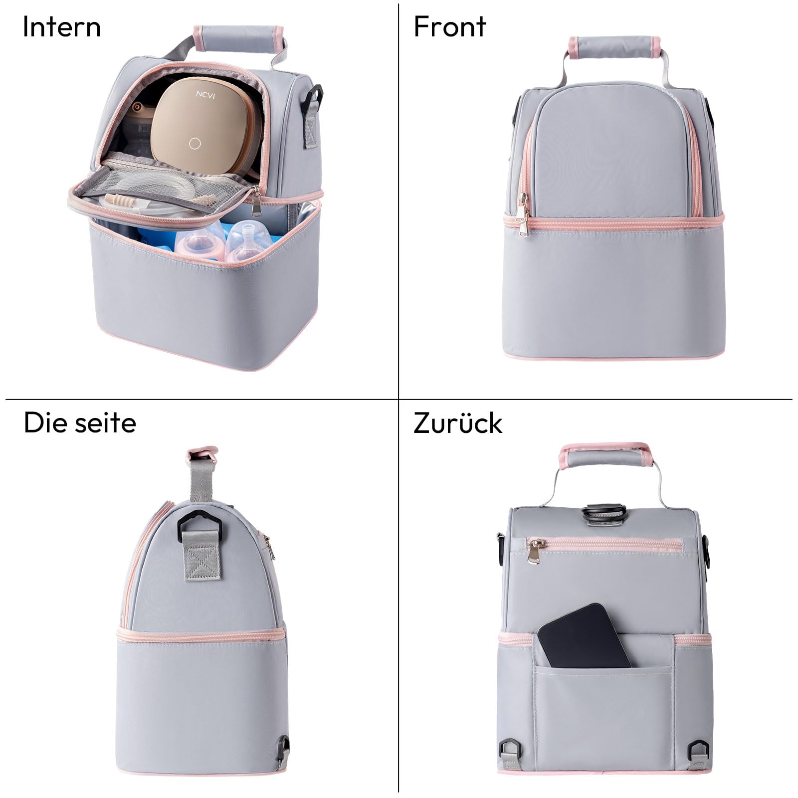 NCVI Muttermilch Kühltasche, isolierte Babyflaschentasche mit Eisbeutel für 6 Flaschen bis zu 270 ml, Isoliertasche mit Eisbeutel für Stillende Mütter, Milchpumpentasche, Wickel Rucksack