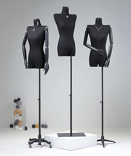 Miniatura 6 de Adjustable Black Mannequin Dress Form with Head - Medium Female Torso for Clothing Stores, Windows, and Counter Displays - Stylish Tripod Base