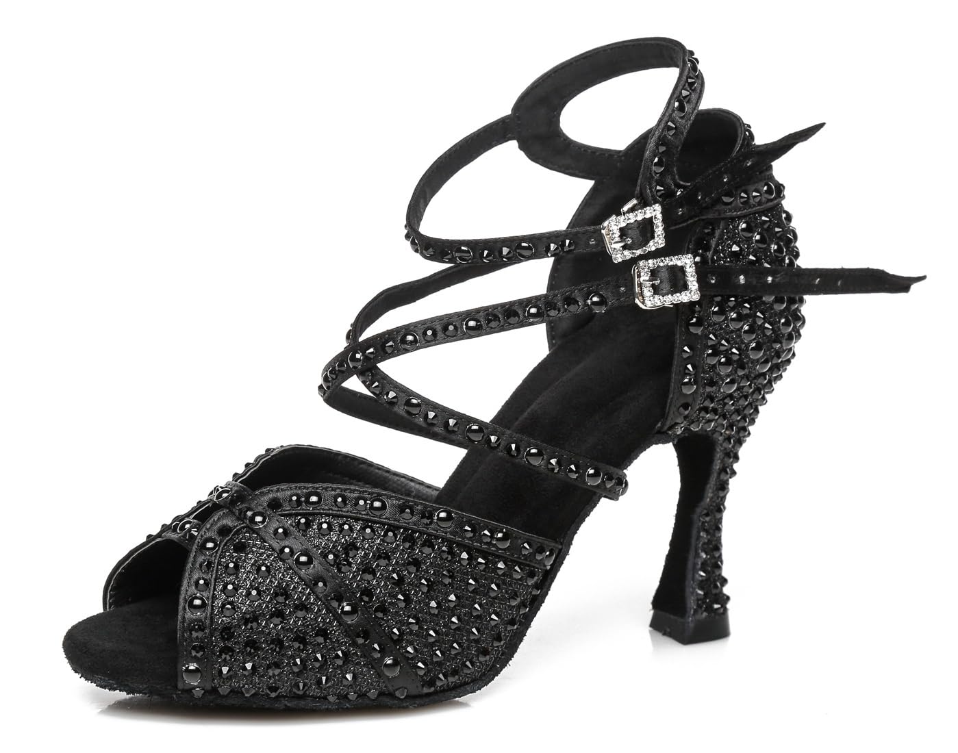 ZengyeZoo Womens Beaded Latin Salsa Dancing Shoes Ankle Strap Wedding Evening Sandals