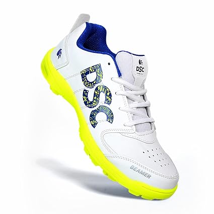 DSC Beamer Cricket Shoe for Men & Boys (Light Weight | Economical | Durable | Size UK: 11) (Fluro Yellow-White)