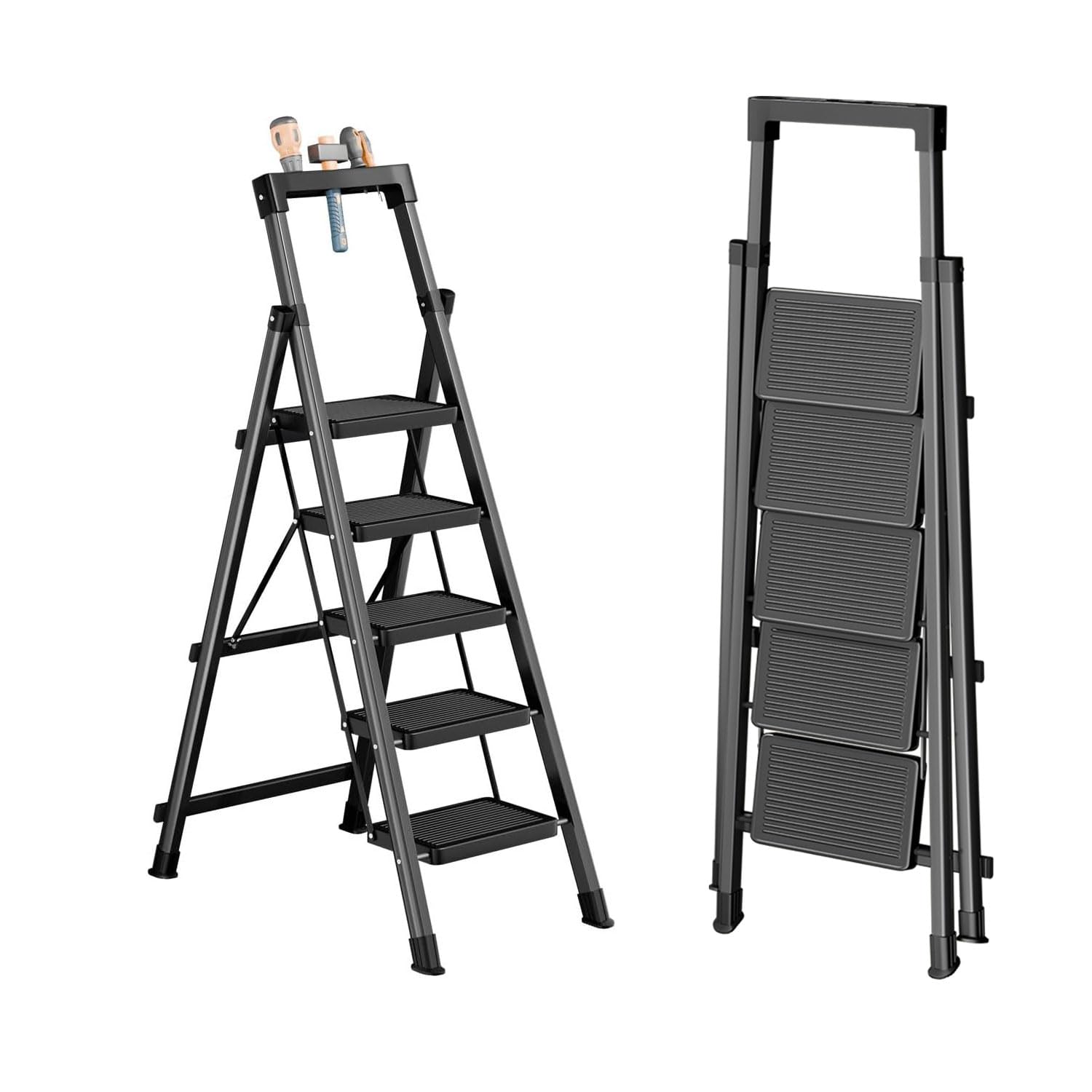 5 Step Ladder with Platform Lightweight Folding Step Stool No Assembly
