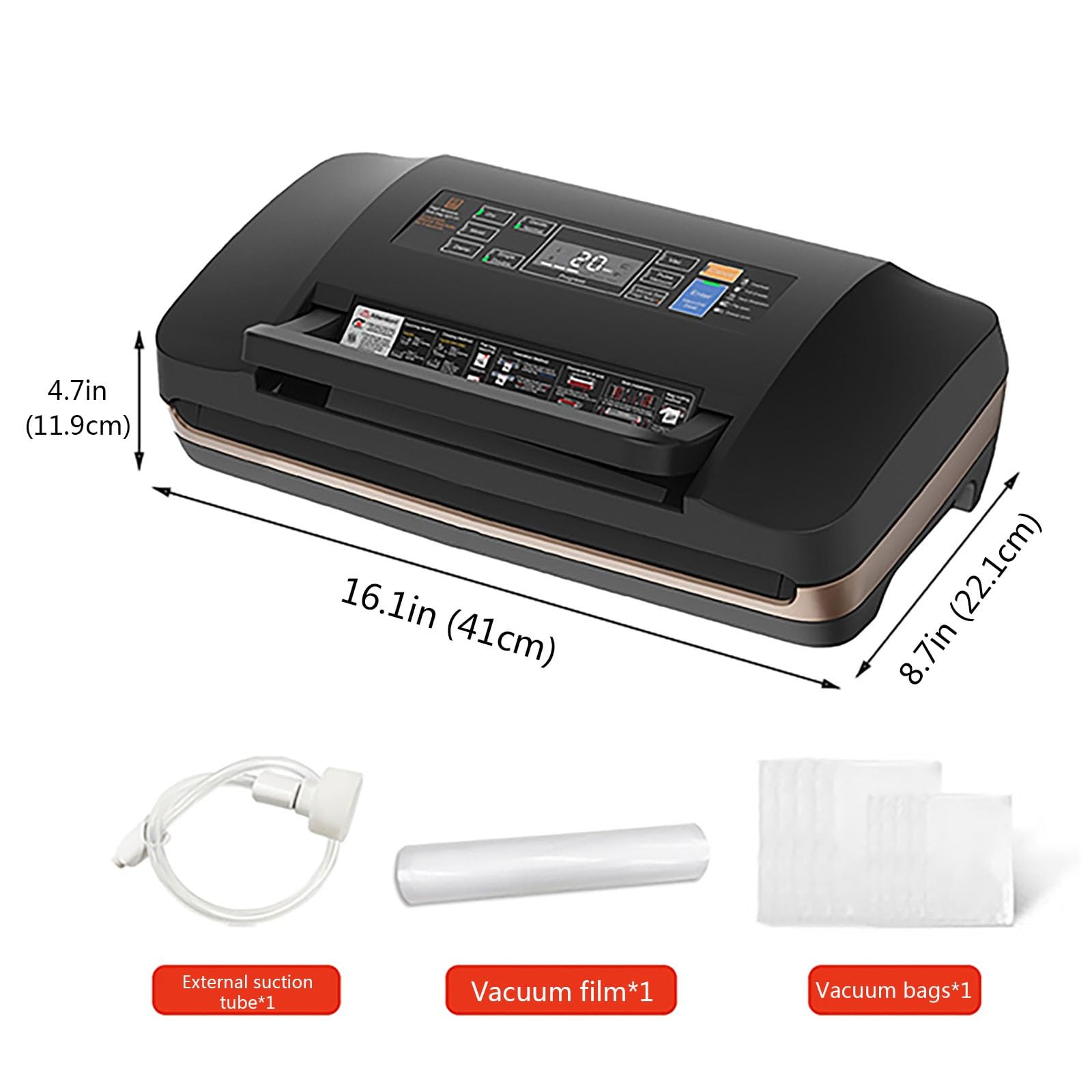 Powerful Vacuum Sealer Machine for Food Storage, 11.8 Long Seal Bar, Built-in Cutter, Compact Kitchen Appliance (16.1x8.7x4.7in)