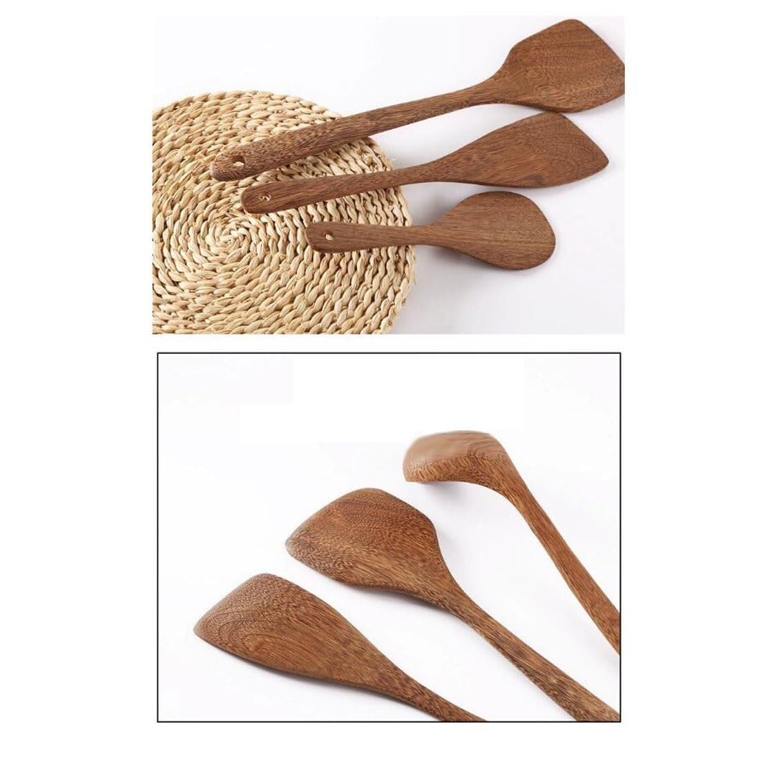 Küchenhelfer-Set Aus Holz, 4-Teilig, Kochlöffel Und Pfannenwender, Suppenlöffel