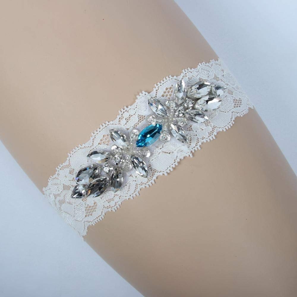 Giarrettiera in Cristallo da Sposa, Accessori da Sposa in Pizzo con Passante per Le Gambe, Giarrettiera-Bianco_5 Pezzi, Giarrettiera in Pizzo con Ornamento (Lago Blu 5 Pezzi)