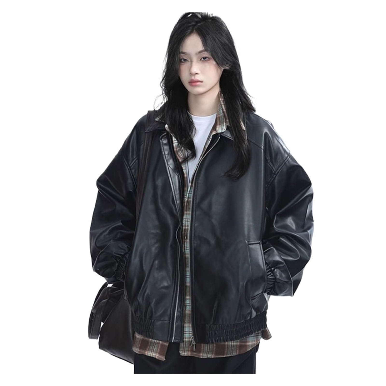 Chaqueta Cuero Mujer Retro Ladies Zipper Faux Leather Jacket Women Long Sleeves Coat Para salir