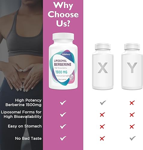 Miniatura 3 de Suplemento de berberina liposomal de 1500 mg - Cápsulas de berberina HCL de alta biodisponibilidad para mujeres y hombres, activador AMPK para la