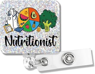 Nutritionist Funny Glitter Badge Reel, Retractable Badge Holder with Alligator Clip for Registered Dietitian, Christmas Birthday Gifts for RD Nutritionist Healthcare Clinical Dietitian