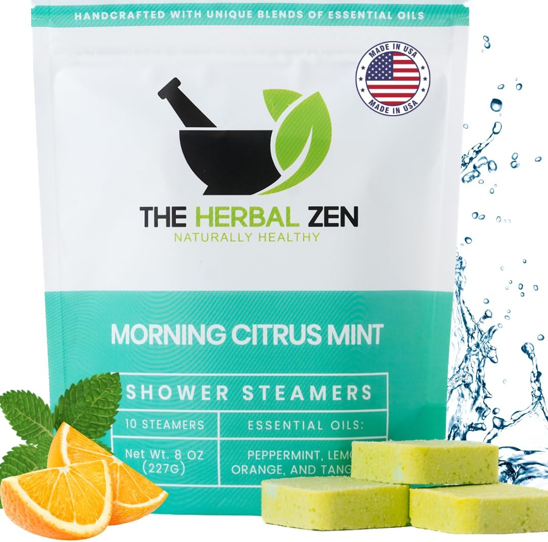 Morning Citrus Mint Shower Steamers Aromatherapy for Energy - USA Made Valentines Day Gift for Her and Him - Peppermint & Orange Shower Bomb Tablets – Soothing Natural Essential Oils (10 Pack)