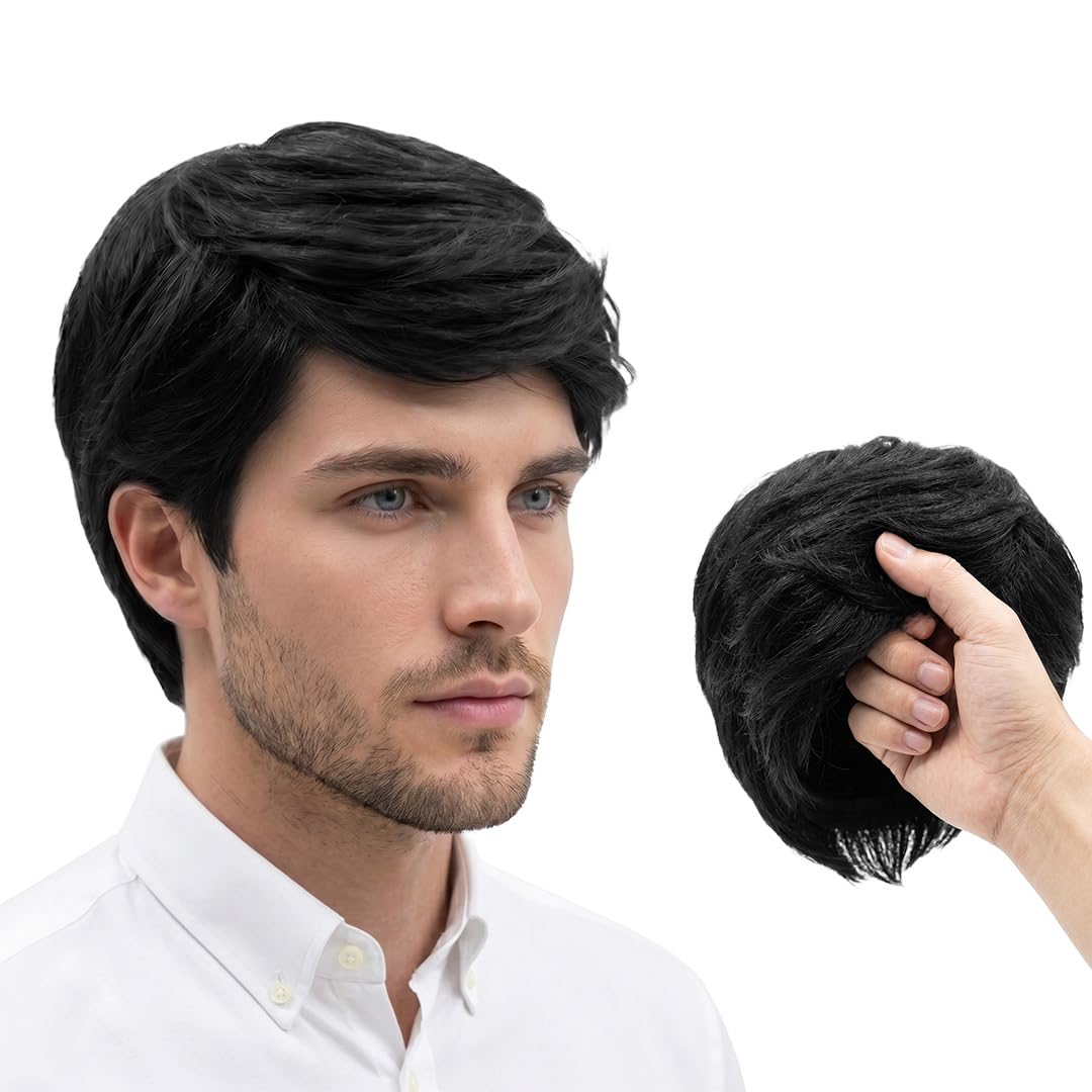 Hairelle Hair Wig for Men | Natural Looking Full Head Hair Wig | Soft Synthetic Hair Replacement Wig with Breathable Cap | Lightweight Comfortable Men's Wig for Baldness, Daily Wear, Party & Office. (Black)-picture-42