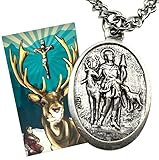 Westmon Works St Hubert Patron Saint of Hunters Set Medal with Stainless Steel Chain Holy Card Boxed