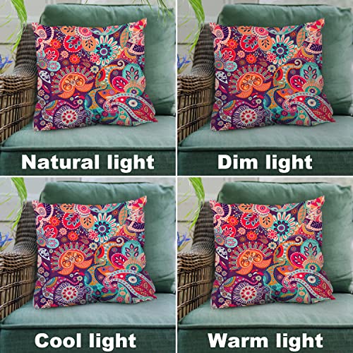 Shrahala Set Of 2 Indian Ethnic Series Colorful Red Decorative Throw Pillow Cover Paisley Patchwork Floral Cushion Case For Sofa Bedroom Car Throw Pillow Case, Square 18 X 18 Inches, Red Paisley #TOP5