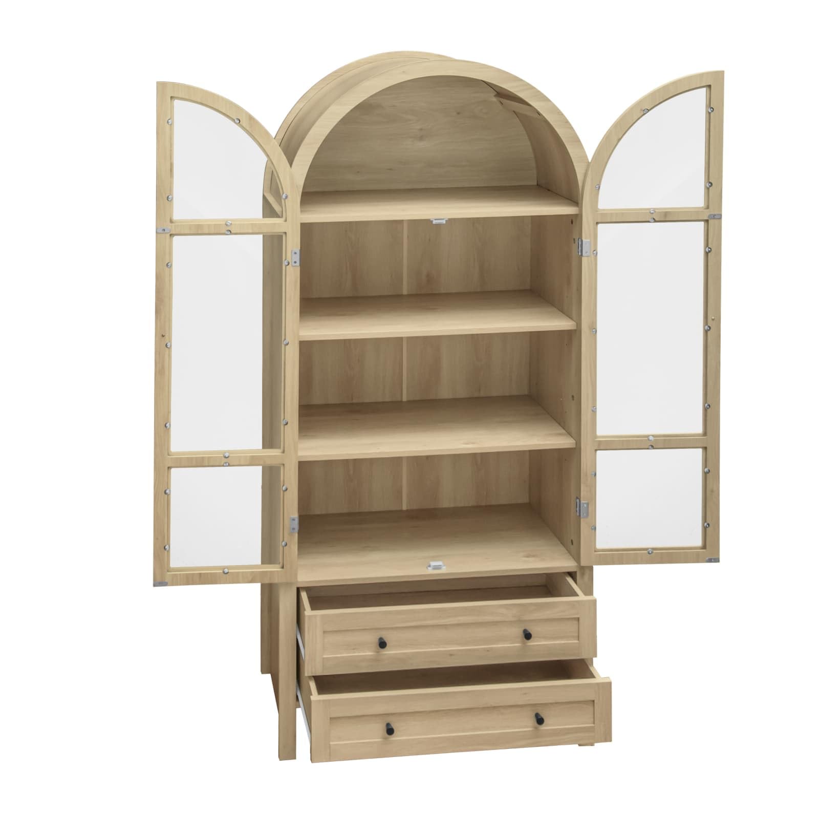 PugSDRLY - Aparador alto con 2 puertas de cristal y cajones, vitrina, arco, mueble de cocina, almacenamiento, armario de madera, 79 x 39,5 x