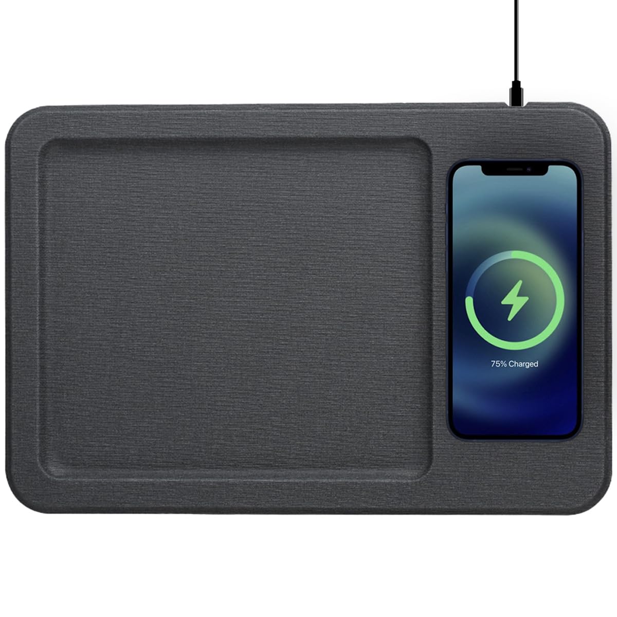 Organizer per scrivania e comodino, in pelle ecologica in poliuretano, con ricarica wireless Qi veloce fino a 15 W, per telefono, portafoglio e chiavi, colore: nero
