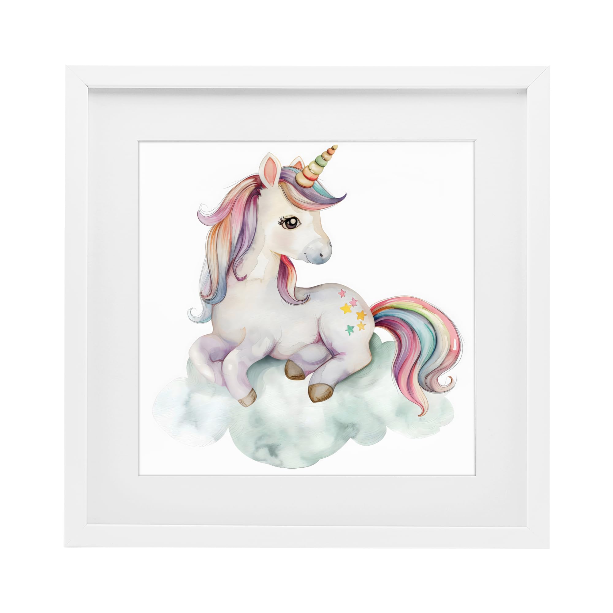 Licorne arc-en-ciel sous verre, le cadeau de naissance idéal en cadre blanc