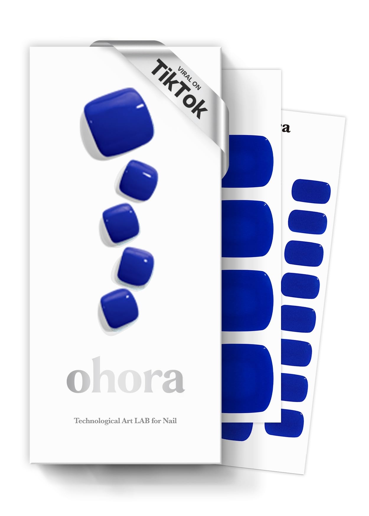 ohora Semi Cured Gel Pedicure Strips (P Cobalt Blue) - Works with Any Nail Lamps, Salon-Quality, Long Lasting, Easy to Apply & Remove - Includes 2 Prep Pads, Nail File & Wooden Stick - Black