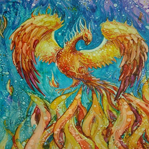 Lámina artística Fénix dorado en llamas Fénix en ascenso Cuadro de Decoración Moderna para Salón y Dormitorio, Lienzo Poliéster y Multicolor 40x40cm sin enmarcar Cover