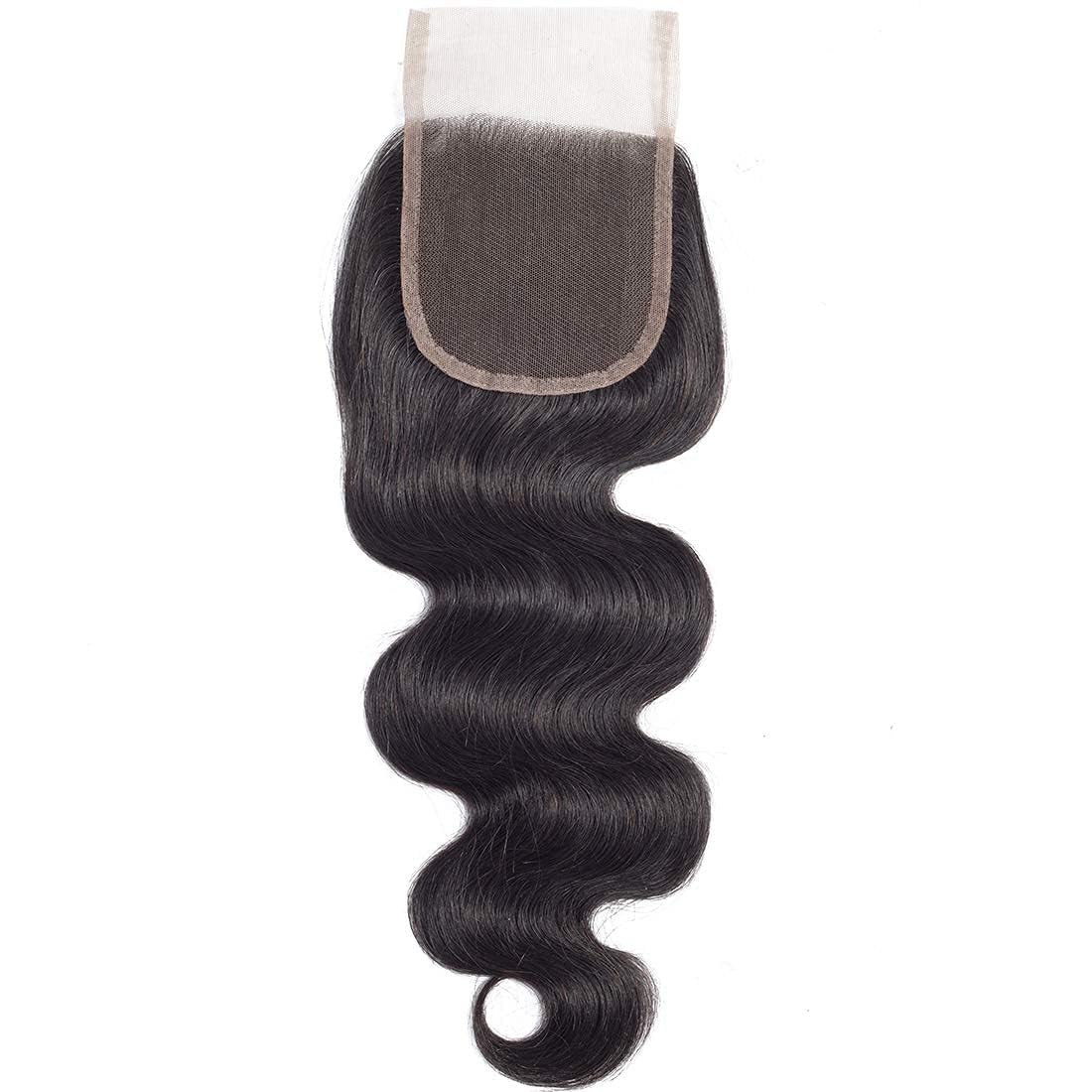 4x4 HD Lace Closure Human Hair Body Wave Closure HD Lace Closure Free Part 100% Human Hair Extensions 150% Density Natural Color (18 Inch)