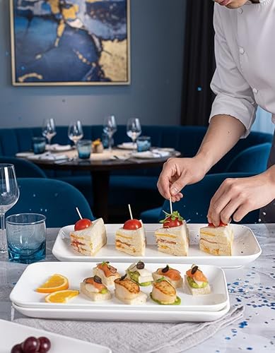 Miniatura 6 de DELLING Juego de platos grandes para servir de 16/14/12 pulgadas, bandejas rectangulares blancas para servir fiestas, platos de pavo, juego de 3