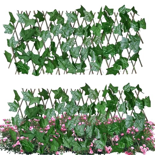 Vista de privacidad Ivy: cerca realista de hoja expandible, pantalla de cobertura artificial duradera | Panel de vegetación de resistencia a la intemperie para jardín, porche, balcón, patio al aire li