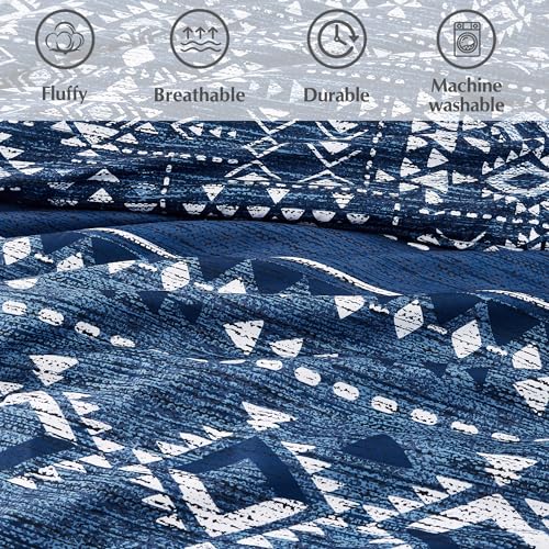Image of Geniospin Full Comforter Set - 7 Pieces Comforters Full Size, Fluffy Boho Bedding Sets for All Seasons, Bed in a Bag with Flat Sheet and Fitted Sheet, Pillowcase & Sham (Blue, 80''x90'')