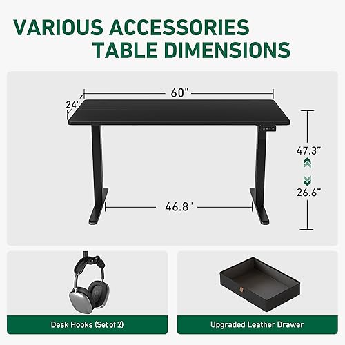 Miniatura 2 de FEZIBO Escritorio eléctrico de altura ajustable con cajón, tablero de 63 x 24 pulgadas, marco plateadoparte superior rústica marrón claro