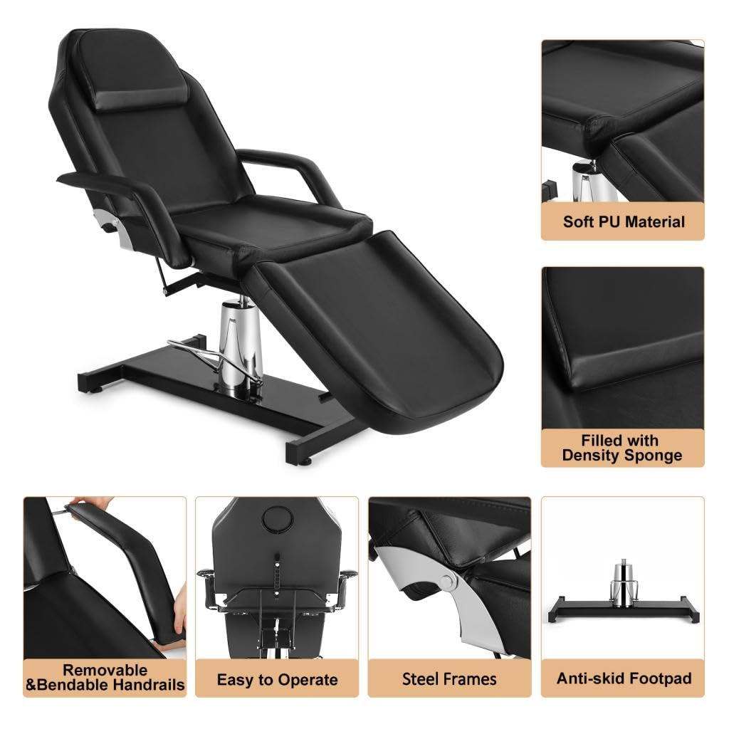Artist hand Hydraulic Facial Table Tattoo Chair Massage Bed Adjustable Professional for Esthetician Beauty Spa Lash Bed for Eyelash Extensions Salon Equipment Barber Chair Salon Chair (Black)