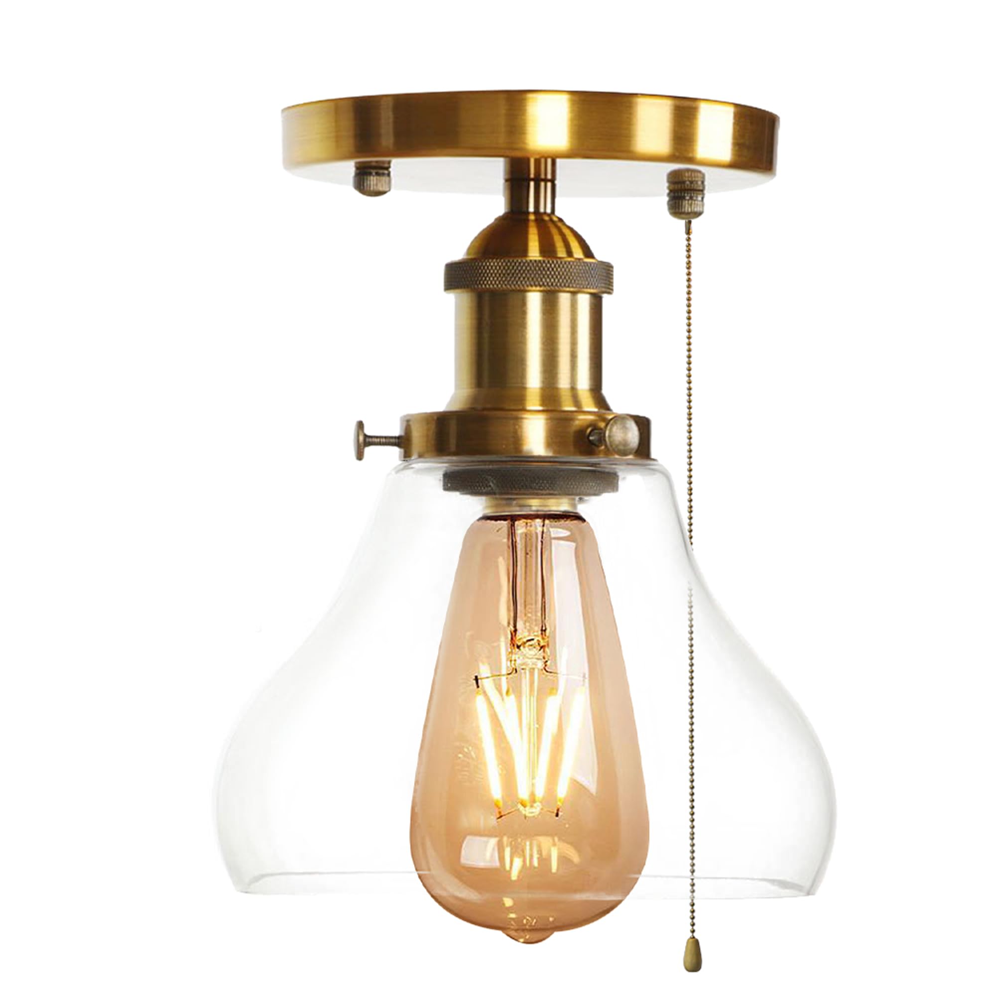 SKIVTGLAMP RV Schoolhouse Wall Light with Zipper Switch 12V Retro Gold RV Decorative Light RV Ceiling Light Hallway Light Fixtures Ceiling Mount, E26 E27 Industrial Semi Flush Mount for RV Camper