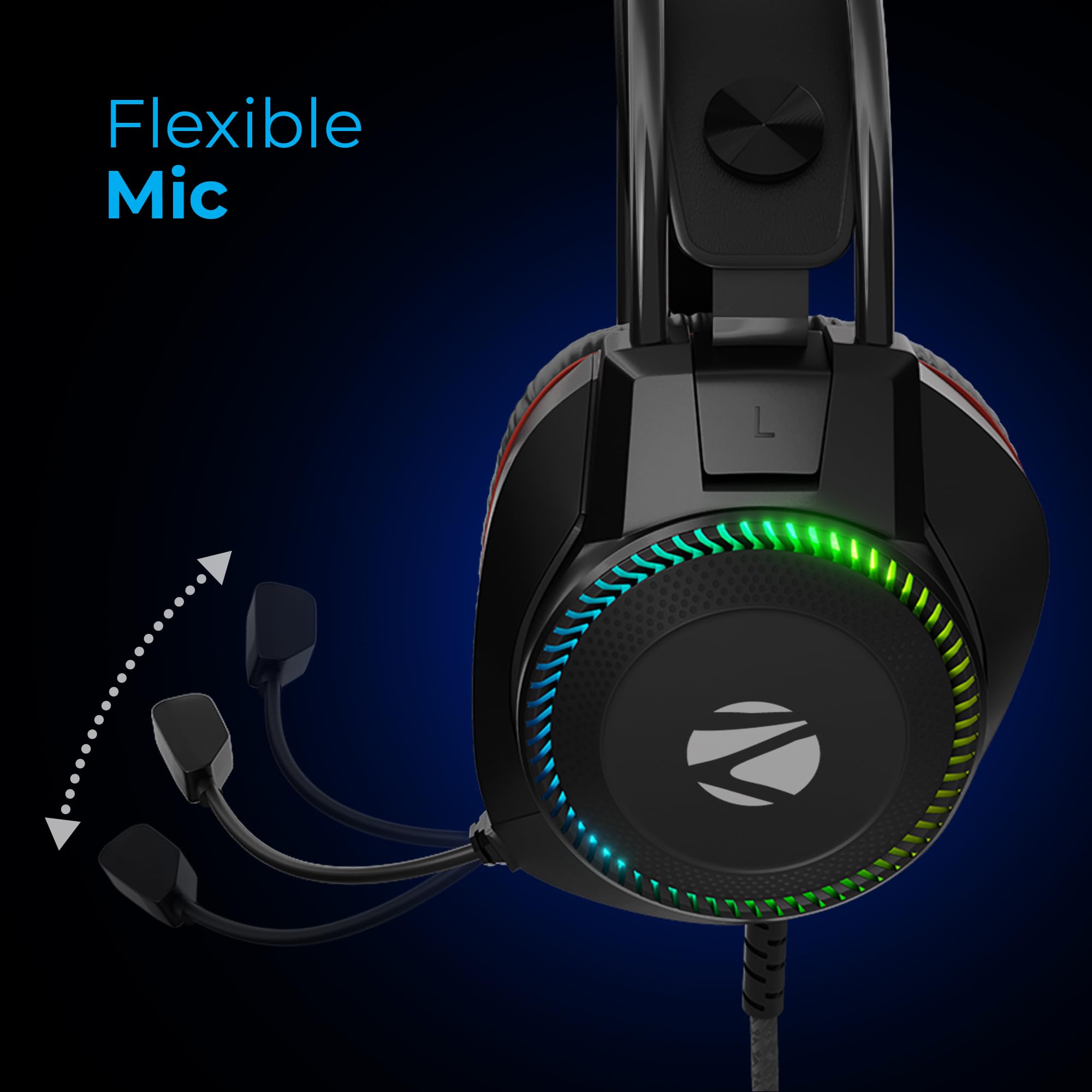 Zebronics Premium Wired USB Gaming Headphone, Simulated 7.1 Surround Sound, 40mm Neodymium Drivers, Windows Software, EQ, Flexible Mic, Multicolor, 2m Braided Cable, Ear Cushion, PC & Laptop (Jet 7.1) — Amazon image 6