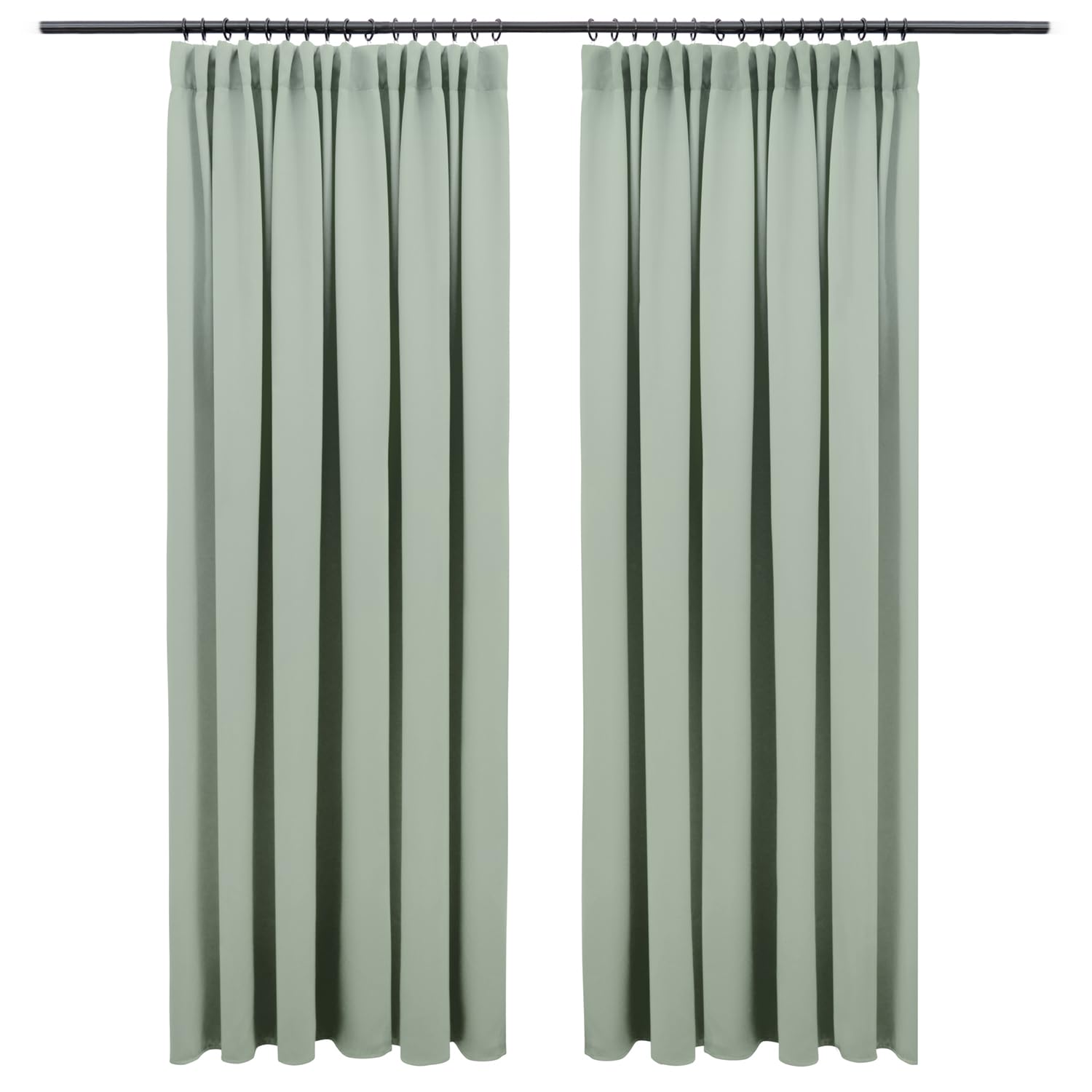 Blumtal Verdunklungsvorhänge Kräuselband 295x140 cm im 2er Set - Oeko-TEX zertifizierte Vorhänge Blickdicht - Verdunklungsvorhang - waschbare Vorhänge mit Kräuselband für Schiene in Grün