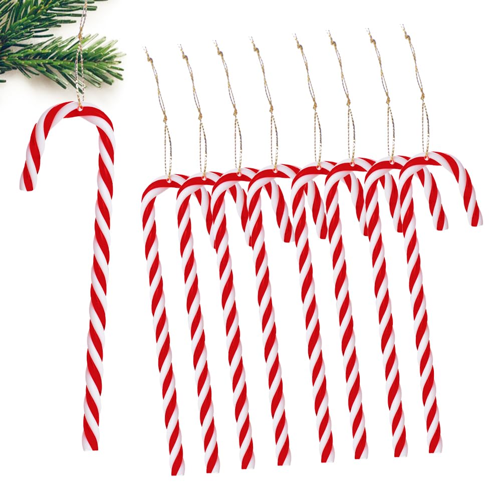 6 Stück Zuckerstangen Christbaumanhänger - Rote Weihnachtsbaum Deko