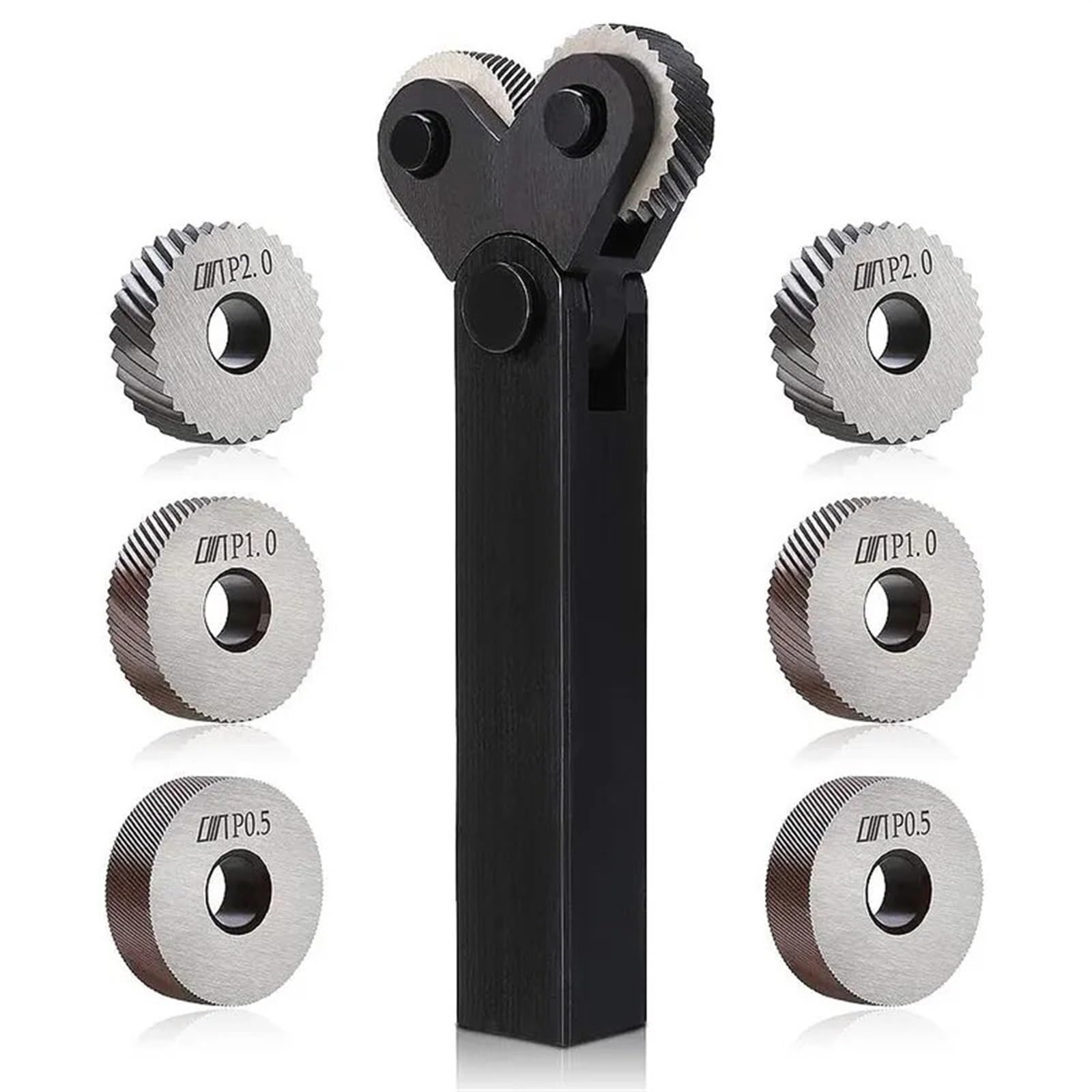 Narzędzie do radełkowania, Zestaw 7 narzędzi do radełkowania ze stali z liniowymi kółkami radełkowanymi ukośnie o średnicy 0,5-2 mm w kolorze czarnym i brązowym
