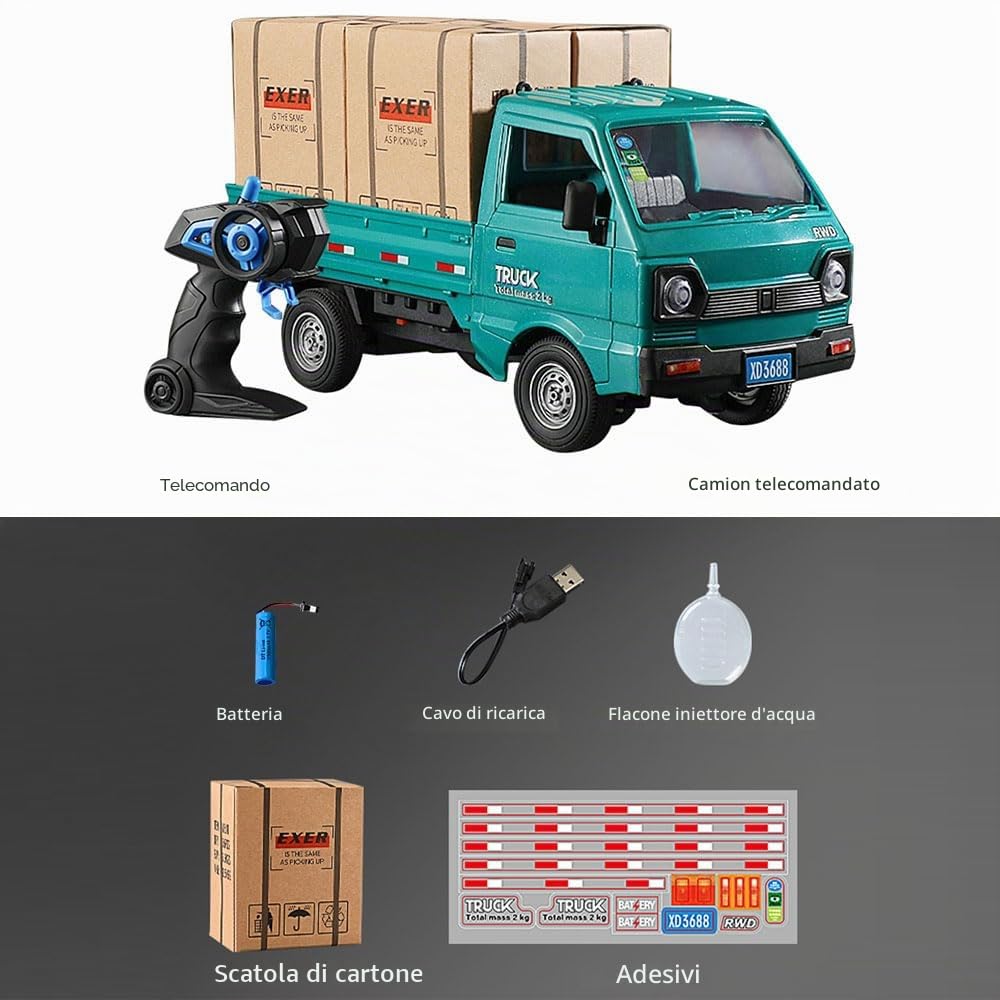 Auto telecomandata, 1/16 2,4 GHz RC Truck Camion telecomandato con vano posteriore, trasporto merci, auto RC per bambini e adulti