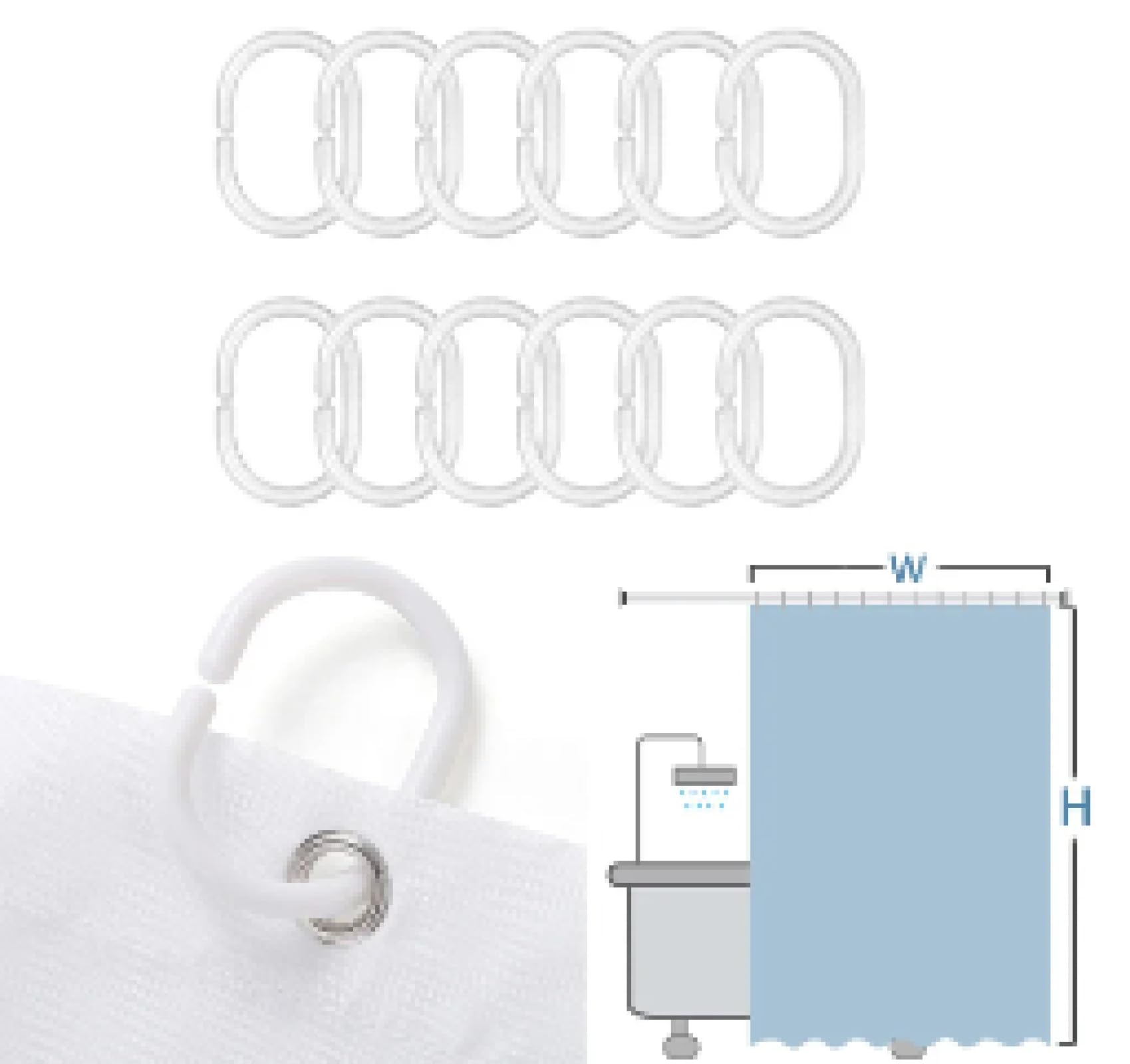 Rideau De Douche Gris En Tulle Imperméable 100x240 Cm - Lot Avec Crochets ABS, Facile à Installer