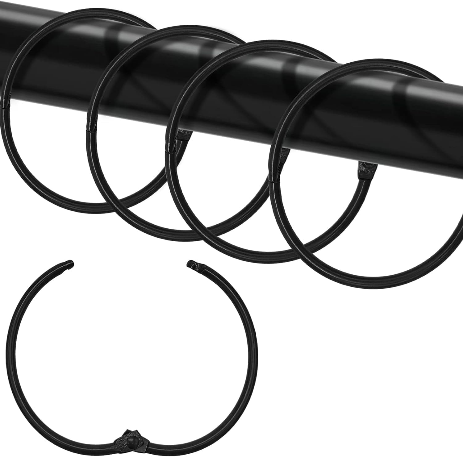 Shower Curtain Hooks Rings, 24pcs Metal Rustproof Glide Smoothly Round Hooks for Bathroom Shower Rod, Snap Joint Design (Black)