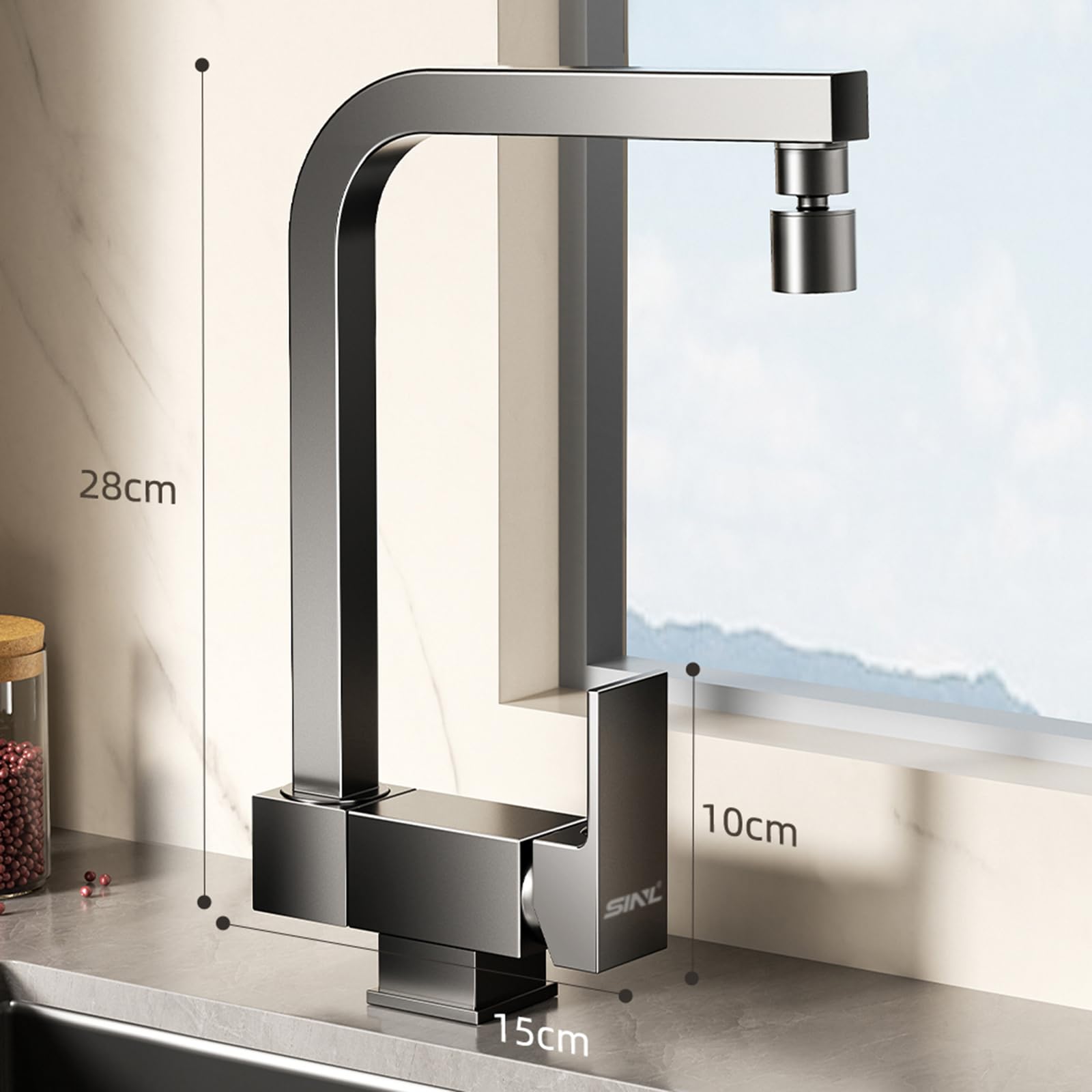 XJTNLB Grifo Cocina Plegable Bajo Ventana Cepillado Grifo Monomando de Cocina Plegable Grifo Cocina Abatible Mezclador Agua Fria Caliente-Modo Dual