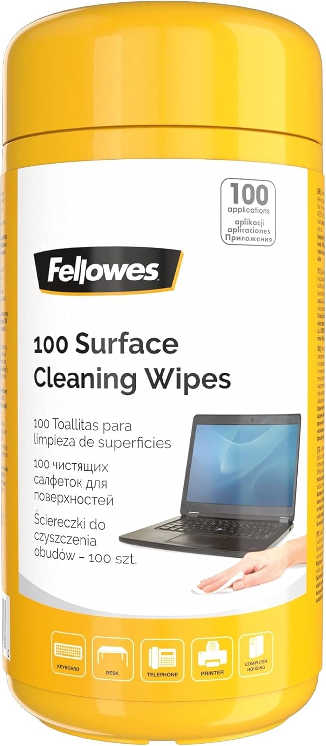 Fellowes 100 Surface Cleaning Wipes Biodegradable Non Streak Surface Wipes Multi Surface