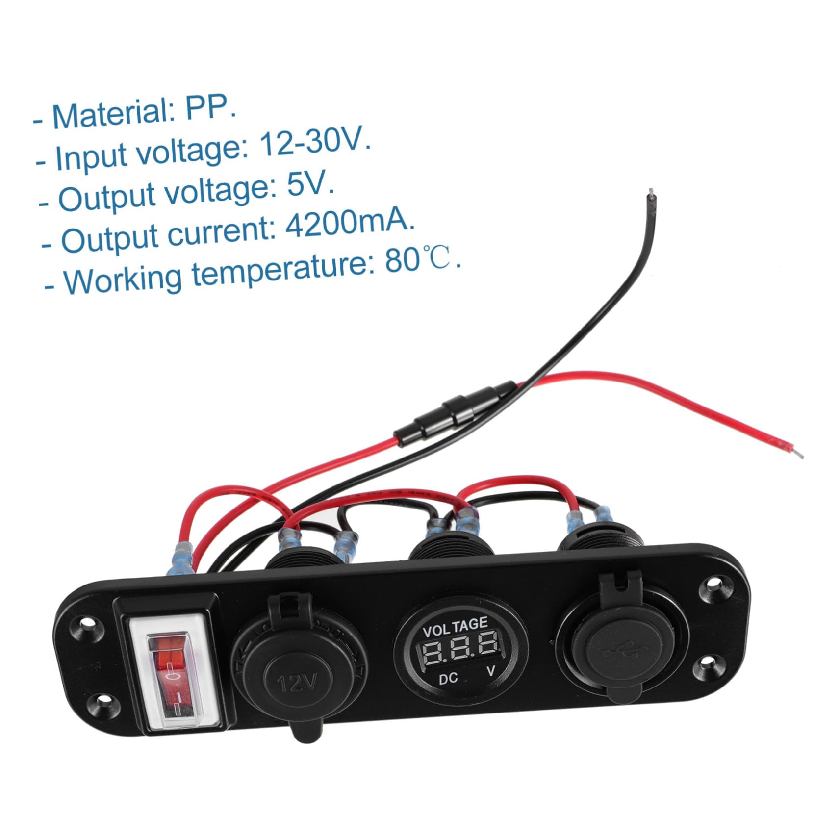 Presa Accendisigari Auto Doppia Porta USB e Voltmetro Digitale, Pannello Rimovibile in Pp Blu Ingresso 12-30v e Uscita 5v, per Ricarica Smartphone in Auto