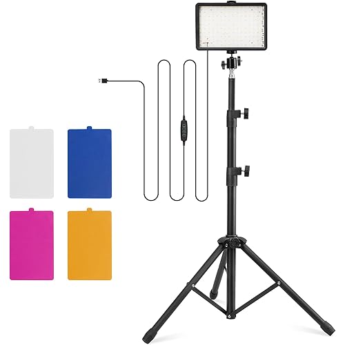 Photography Lighting Kit with 4 Color Filters, Dimmable 5600K USB LED Studio Light with Adjustable Tripod Stand, Portable Video Light for Live Broadcast, Recording