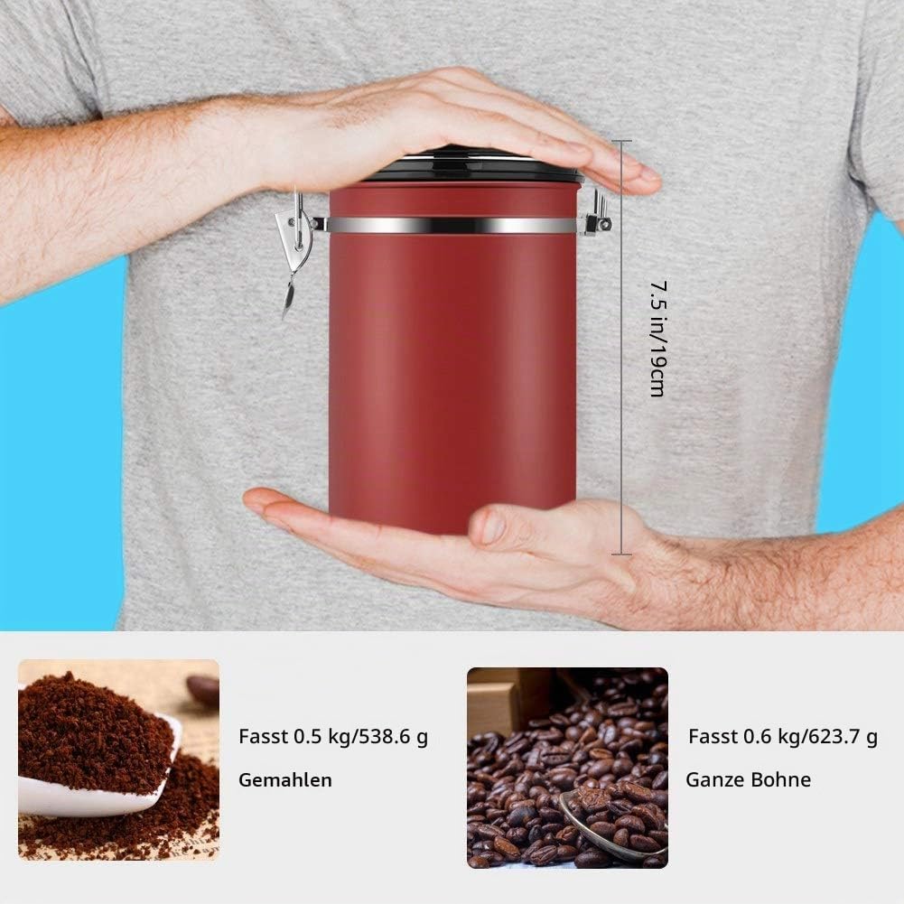 TOPINCN Kaffeebehälter, 1,8 L Lebensmittelbehälter Großer Luftdichter Schwarzer Küchenbehälter aus Edelstahl für Kaffee und Bohnen(Rot)