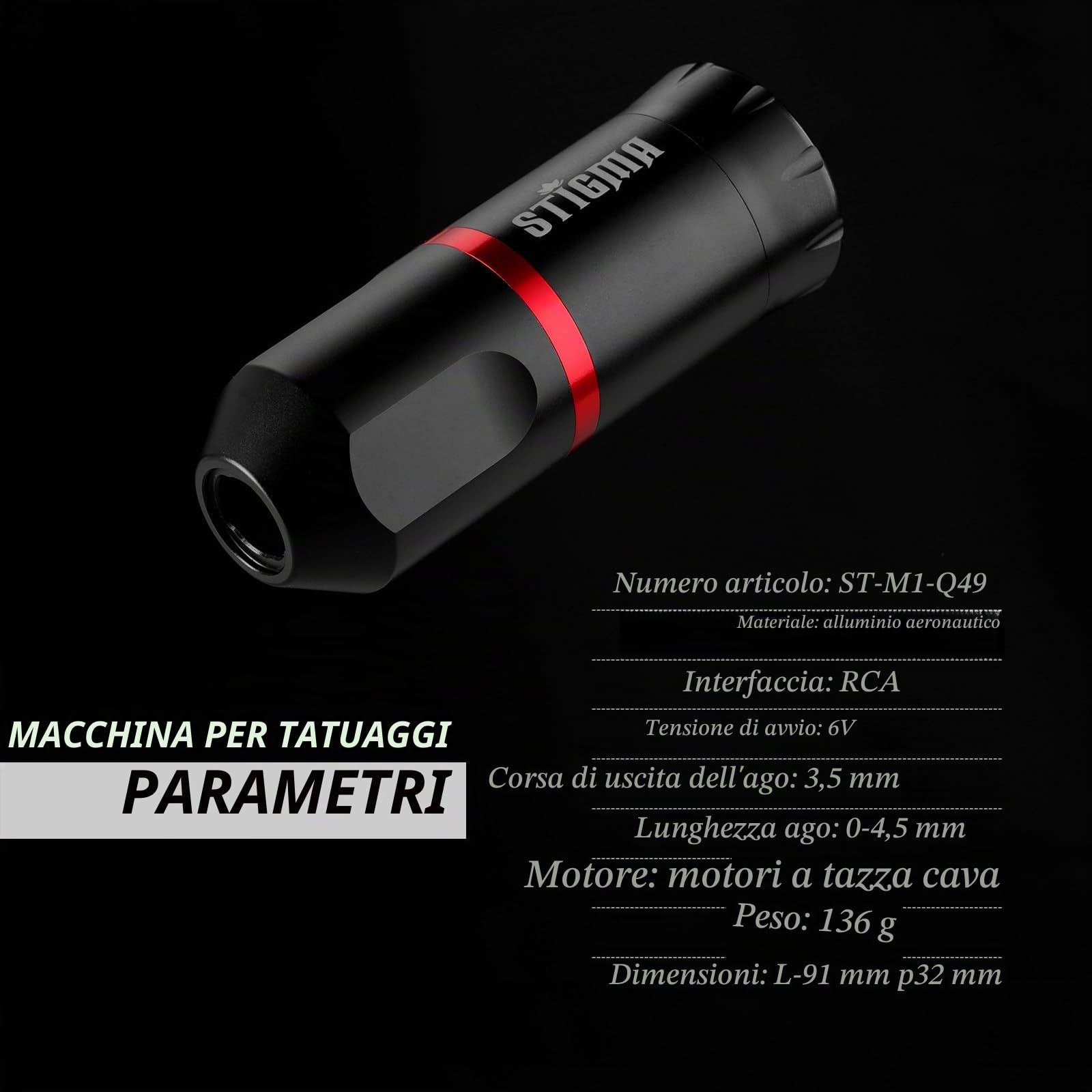 STIGMA Tattoo Pen Kit Rotary Gun Completo per Tatuaggi Professionale con 7 Inchiostri per Tatuaggi20 Cartucce Aghi STQ49P802-1